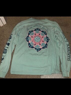 Simply Southern Mint Green Long Sleeve Shirt with Floral Mandala Back Graphic